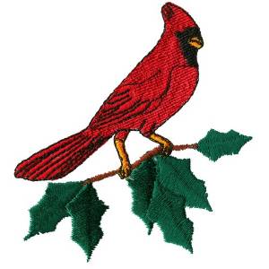 Picture of Cardinal on holly Machine Embroidery Design