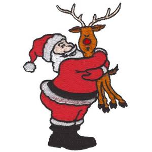 Picture of Santa hugging reindeer Machine Embroidery Design