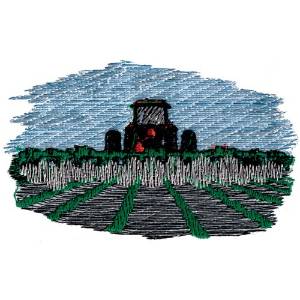 Picture of Tractor Plowing Fields Machine Embroidery Design