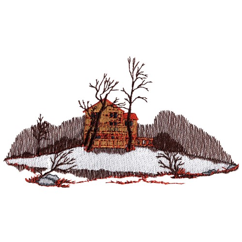 Winter Cabin Scene Machine Embroidery Design