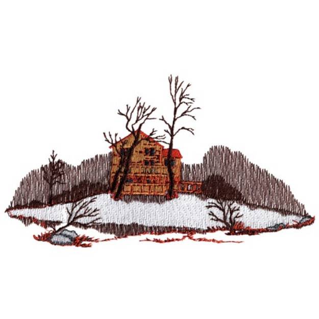 Picture of Winter Cabin Scene Machine Embroidery Design