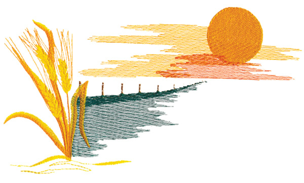 Sunset Scene and Wheat Machine Embroidery Design