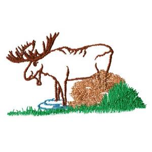 Picture of Moose Scene Outline Machine Embroidery Design