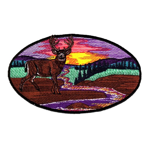 Deer Sunset Oval Scene Machine Embroidery Design