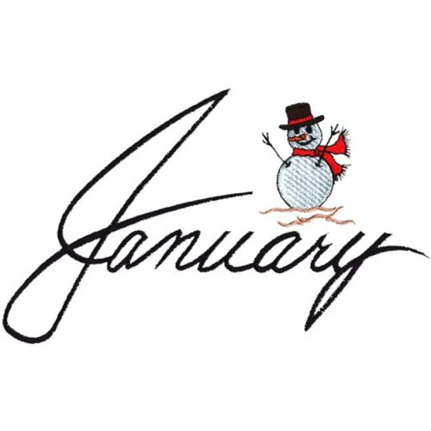 Picture of January with Snowman Machine Embroidery Design