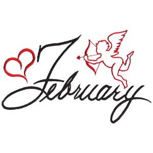 Picture of February with Cupid Machine Embroidery Design
