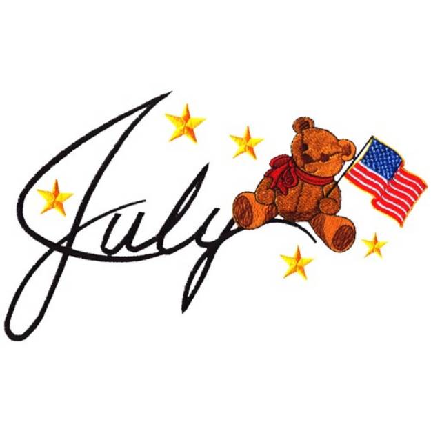Picture of July with Teddy Bear Machine Embroidery Design