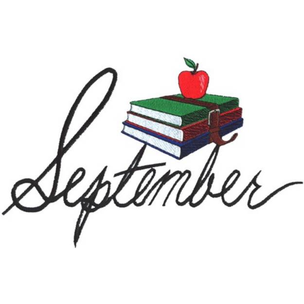 Picture of September with Books Machine Embroidery Design