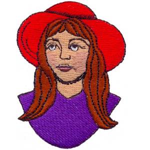 Picture of Gal in Red Hat Machine Embroidery Design