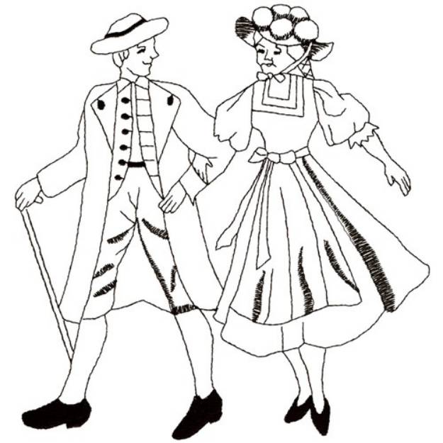 Picture of German Couple Redwork Machine Embroidery Design