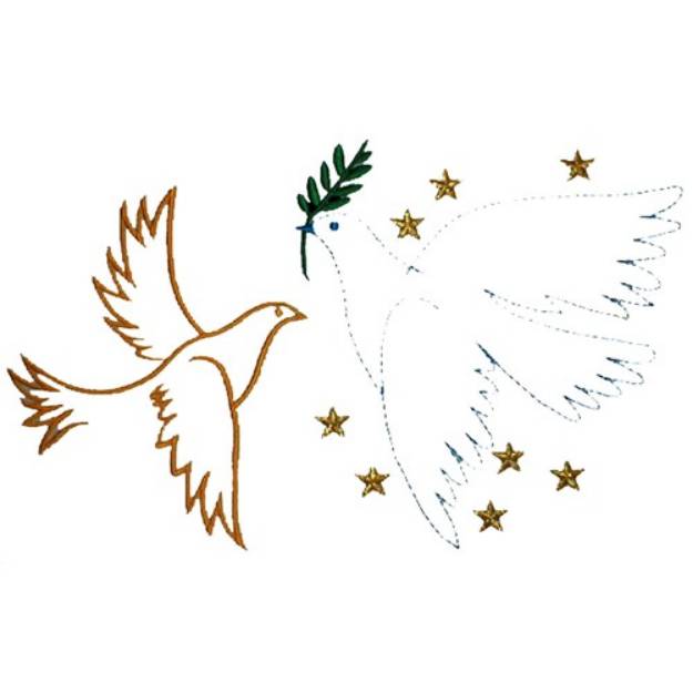 Picture of Two Doves with Stars Machine Embroidery Design