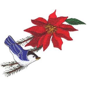 Picture of Poinsettia & Bluebird Machine Embroidery Design