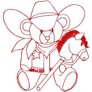 Picture of Cowboy Bear Redwork Machine Embroidery Design