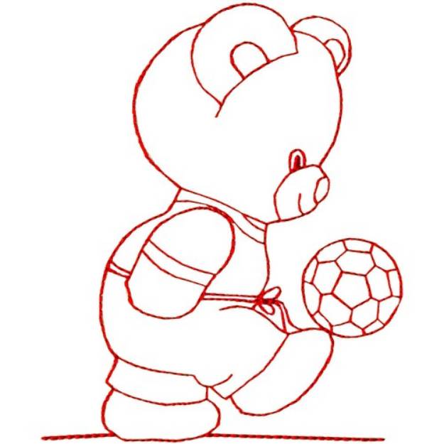 Picture of Soccer Bear Redwork Machine Embroidery Design