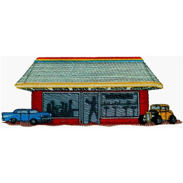 Picture of Diner with Classic Cars Machine Embroidery Design