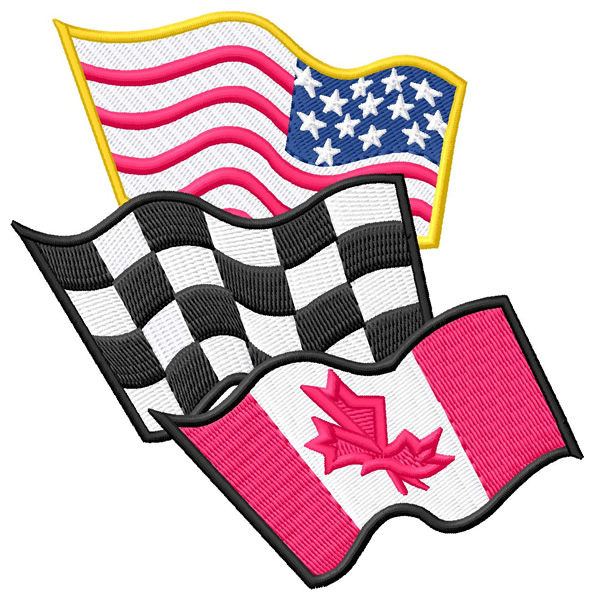 Canadian, American, and Racing Flags Machine Embroidery Design