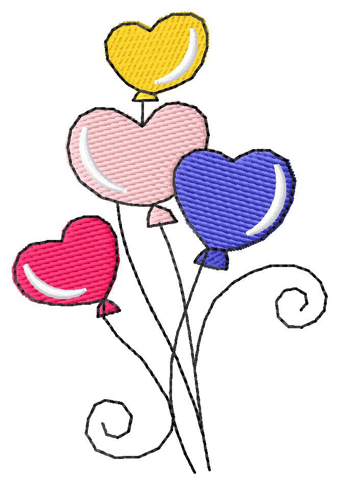 Heart Shaped Balloons Machine Embroidery Design