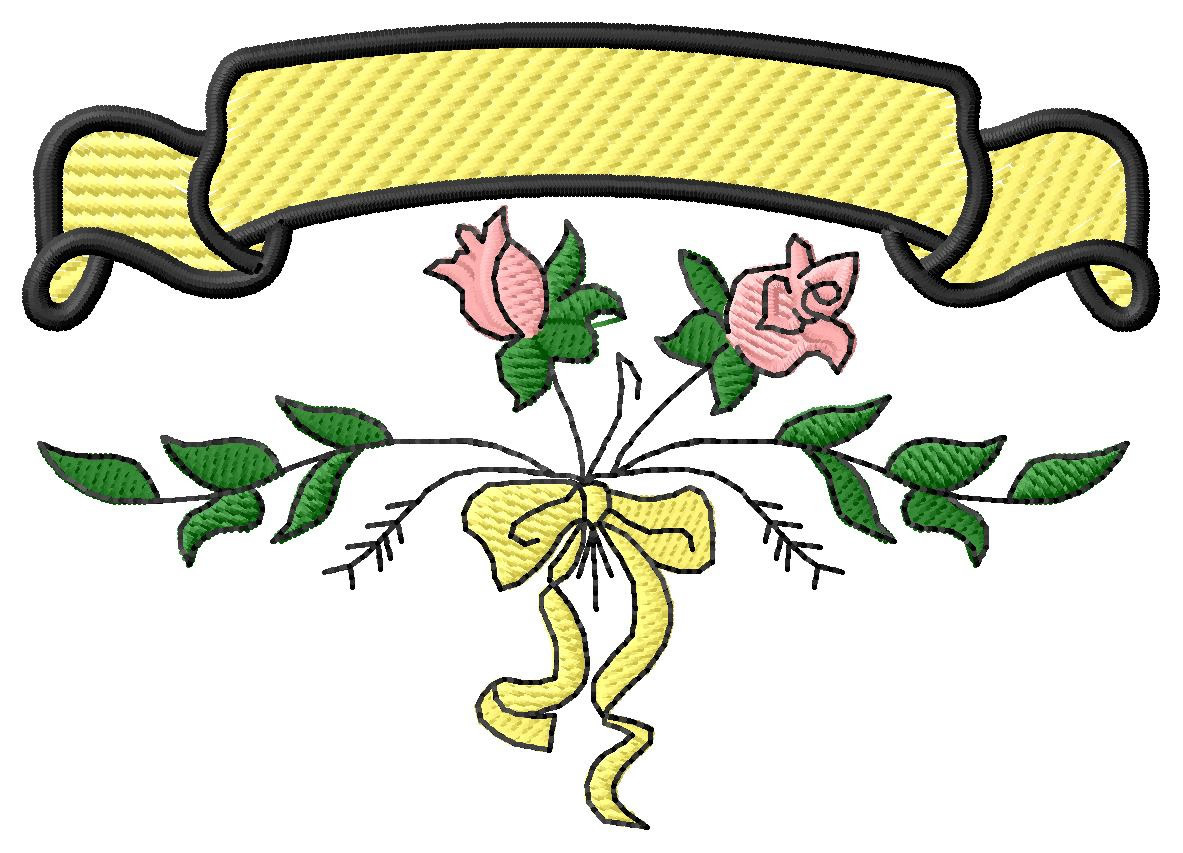 Roses and Banner Machine Embroidery Design