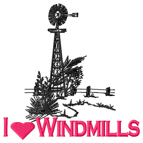 I Love Windmills Machine Embroidery Design