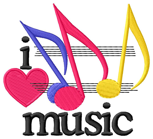 I Love Music/Notes Machine Embroidery Design