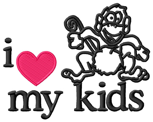 I Love My Kids/Monkey Machine Embroidery Design
