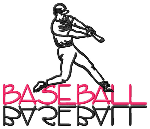Baseball Text with  Player Machine Embroidery Design