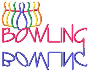 Picture of Bowling Text with  Pins Machine Embroidery Design