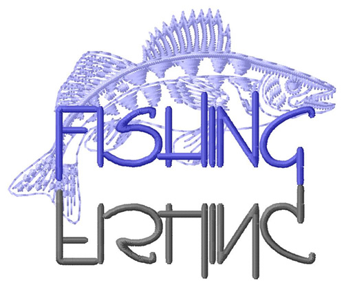 Fishing Text with Walleye Machine Embroidery Design
