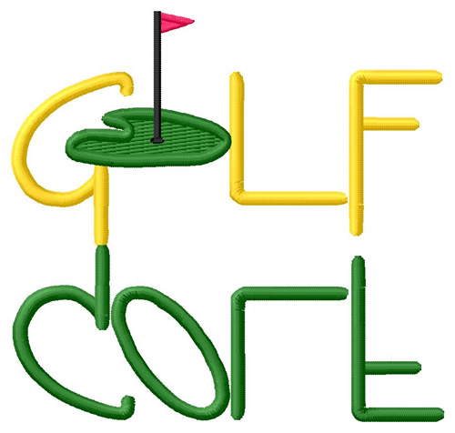 Golf Text with Green Machine Embroidery Design