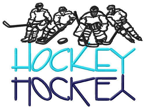 Hockey Text with Players Machine Embroidery Design