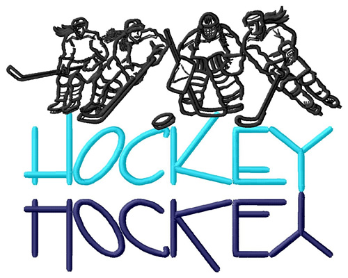Hockey Text with Female Players Machine Embroidery Design