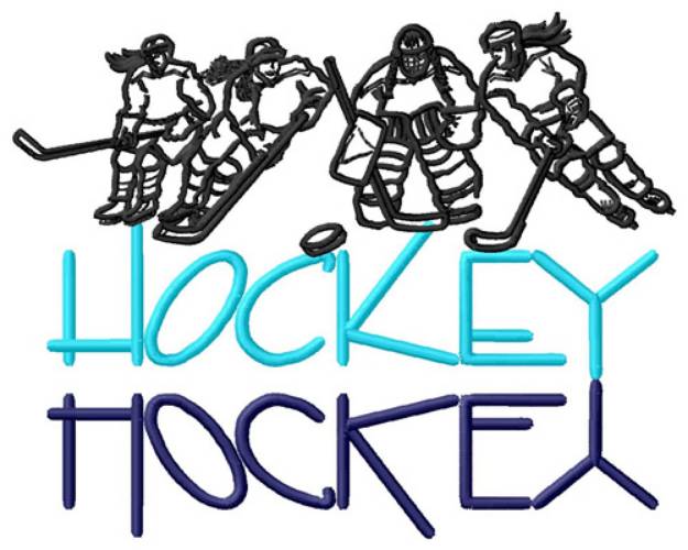 Picture of Hockey Text with Female Players Machine Embroidery Design
