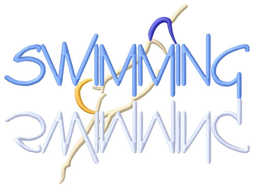 Swimming Text with Diver Machine Embroidery Design