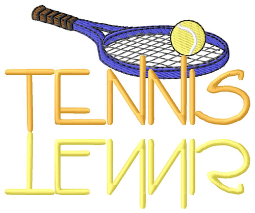 Tennis Text with Racquet Machine Embroidery Design
