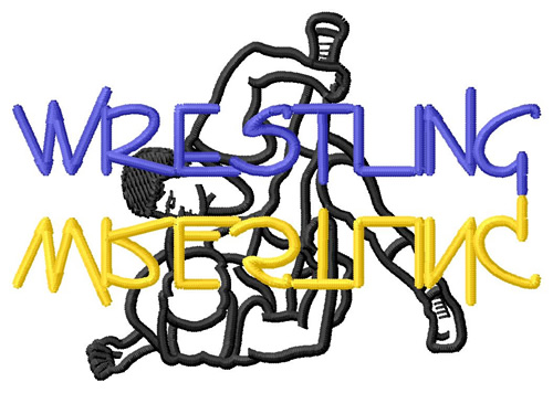 Wrestling Text with Wrestlers Machine Embroidery Design