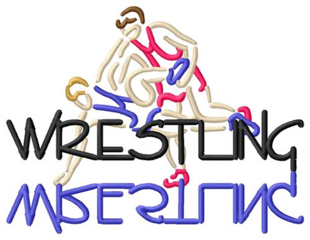 Picture of Wrestling Text with Wrestlers 2 Machine Embroidery Design