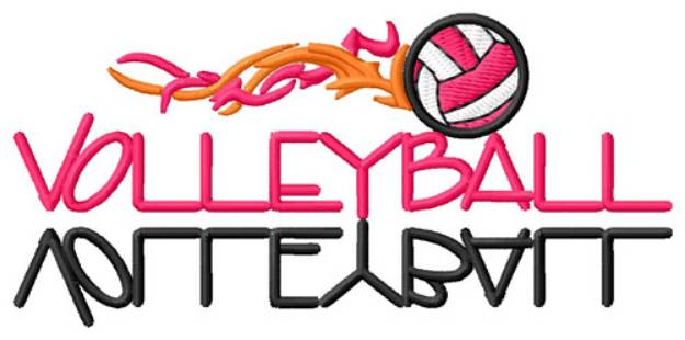 Picture of Volleyball Text with Flames Machine Embroidery Design