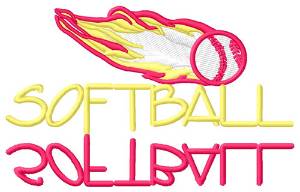 Picture of Softball Text with Flames Machine Embroidery Design