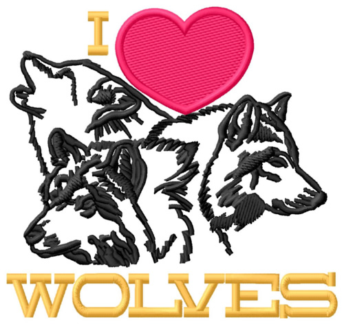 I Love Wolves Machine Embroidery Design