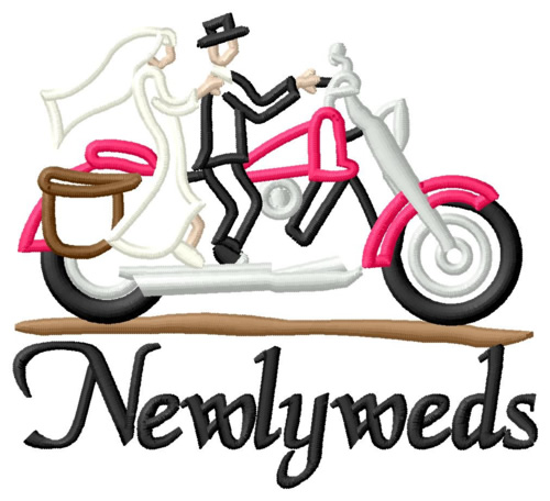 Newlyweds on Motorbike Machine Embroidery Design