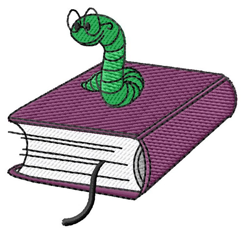 Book With Worm Machine Embroidery Design