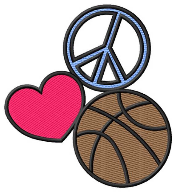 Picture of Love Peace And Basketball Machine Embroidery Design