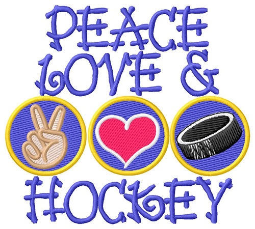 Peace Love And Hockey Machine Embroidery Design