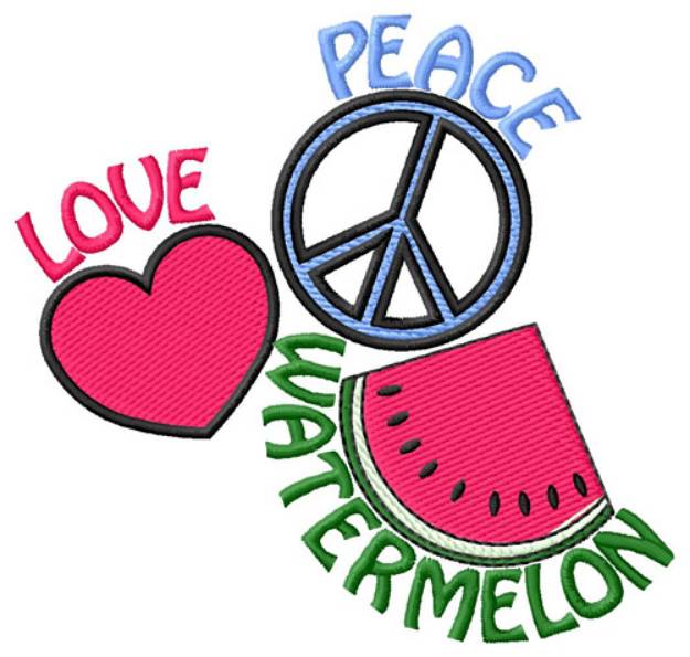 Picture of Love Peace Watermelon Machine Embroidery Design