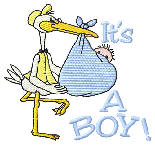 Stork with Baby Boy Machine Embroidery Design