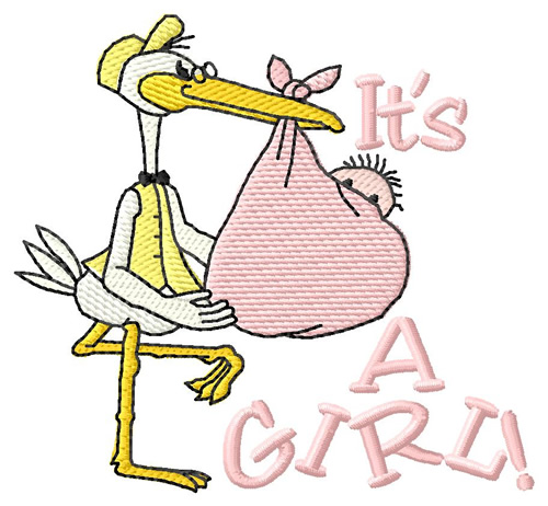 Stork with Baby Girl Machine Embroidery Design