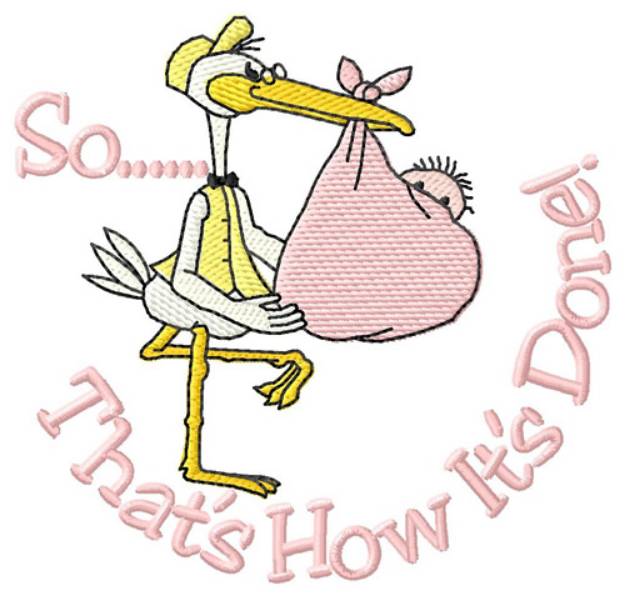 Picture of Stork with Baby Girl Machine Embroidery Design