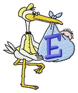 Picture of Stork with Baby E Machine Embroidery Design