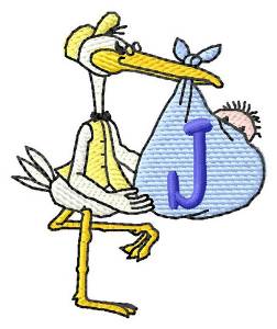 Picture of Stork with Baby J Machine Embroidery Design
