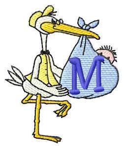 Picture of Stork with Baby M Machine Embroidery Design